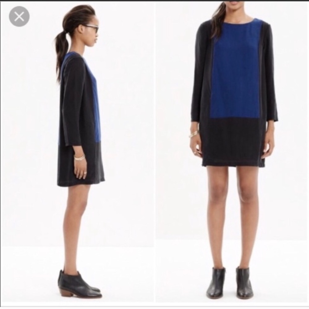 Madewell black and blue color block dress